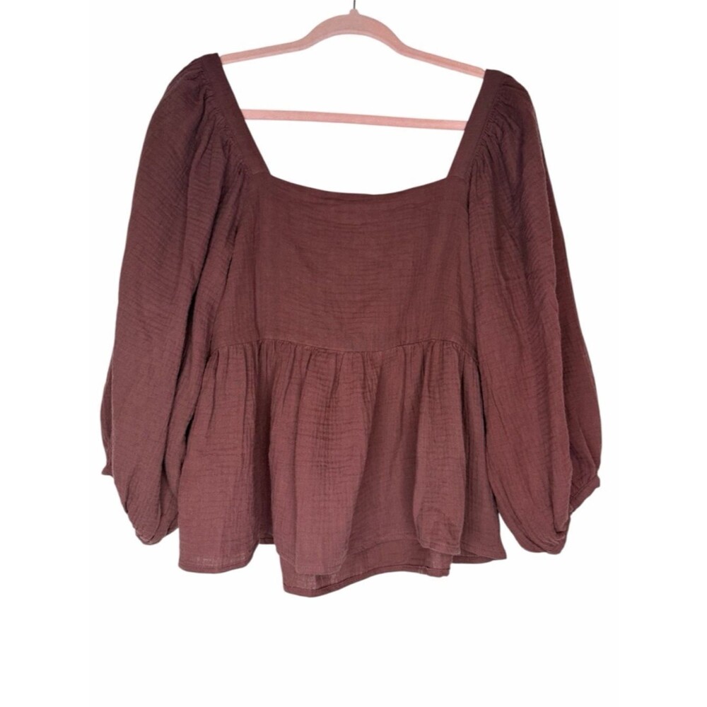 NWT By Together Gauze Babydoll Top size Medium Chestnut Brown Boho Square Neck - Picture 3 of 6